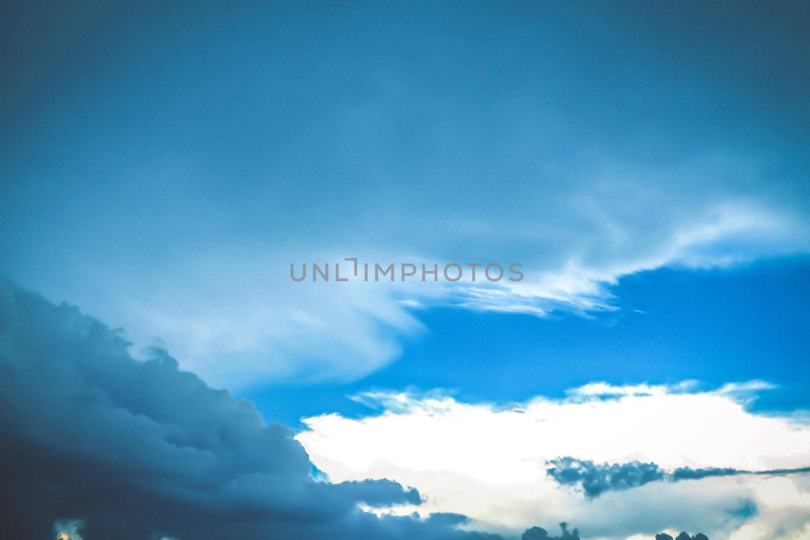 Sky clouds background. Blue summer clam relief stress concept idea. by Petrichor
