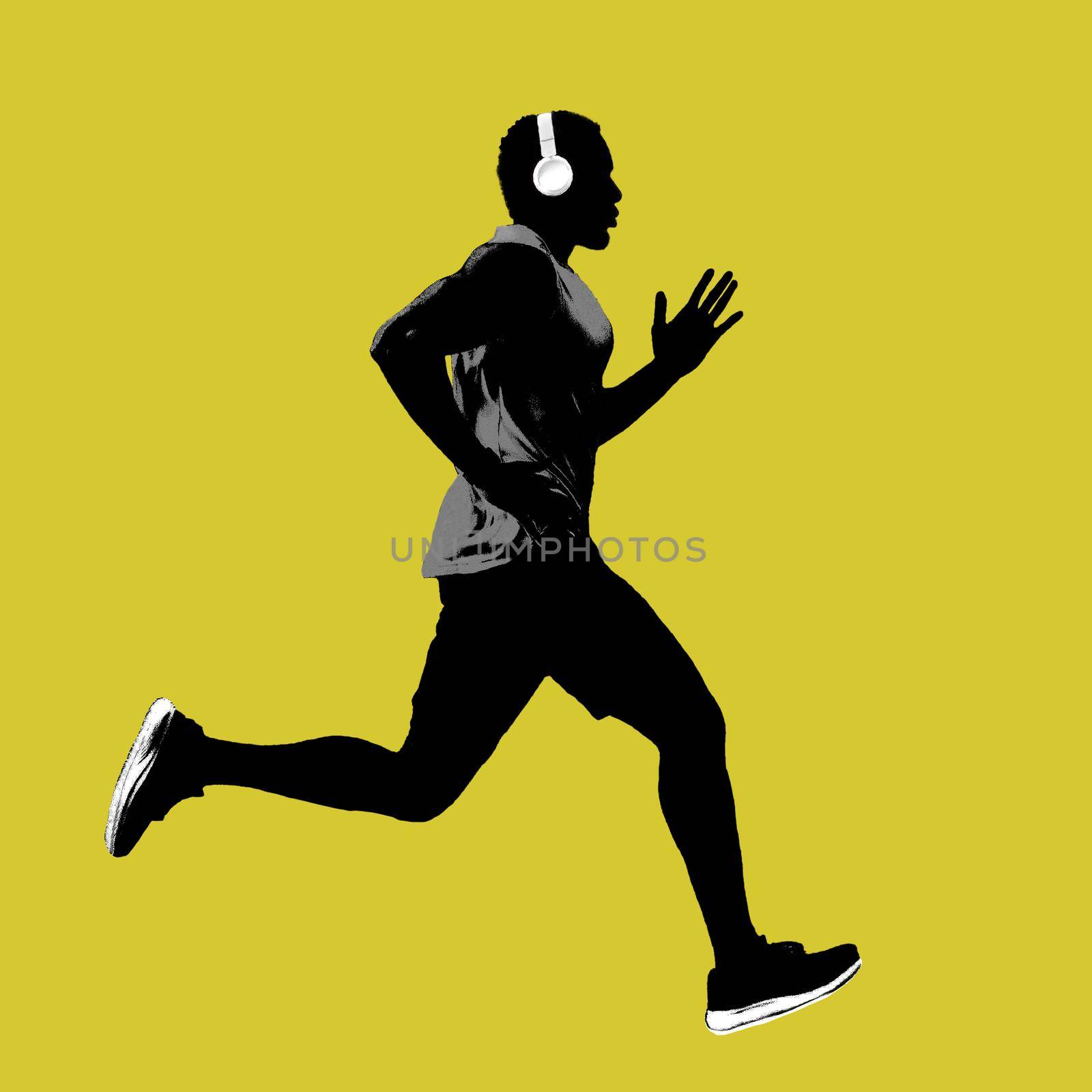 Profile side view silhouette of runner man isolated on yellow background. by Khosro1