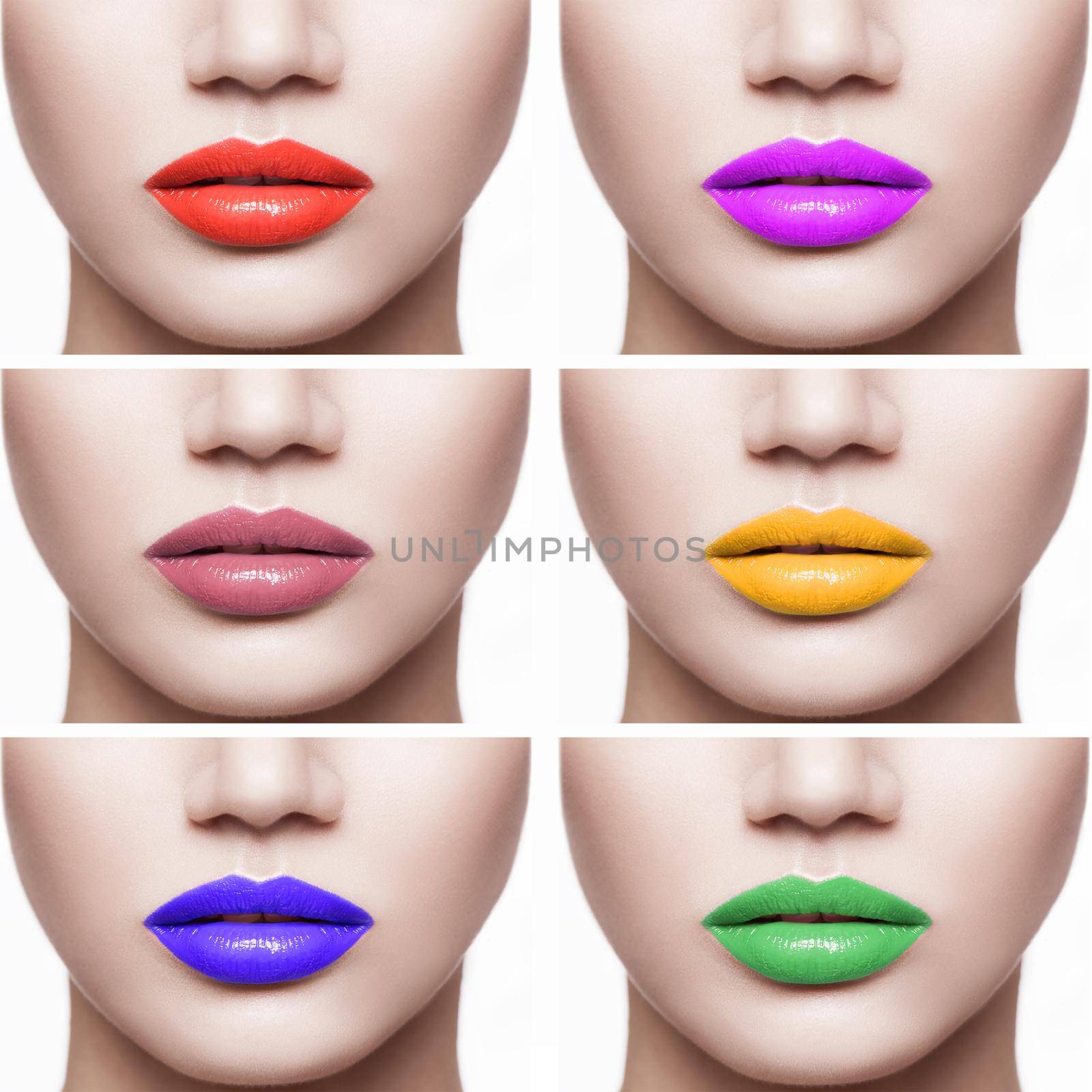 Closeup set of woman lips with different color of lipstick. by Khosro1