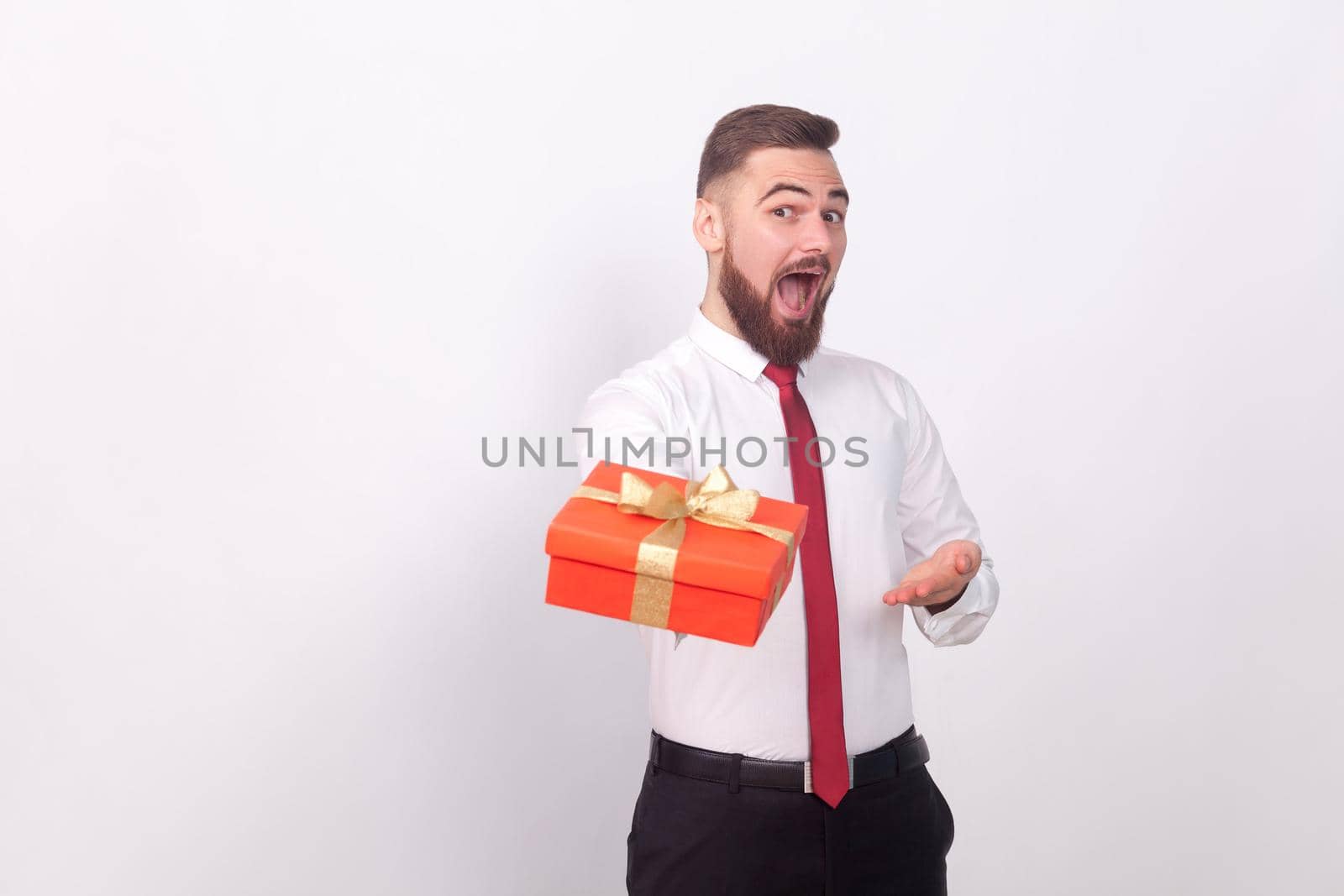 Funny businessman present gift box for you by Khosro1