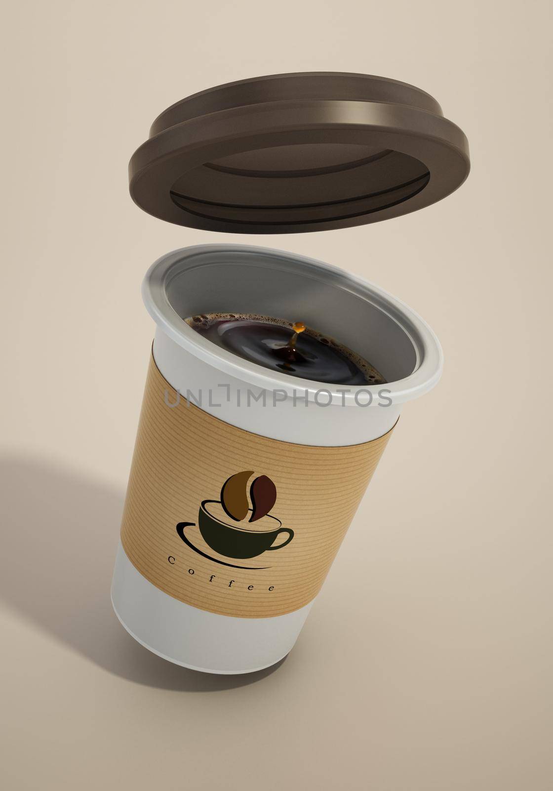 Disposable coffee cup with open lid. 3D illustration by Simsek