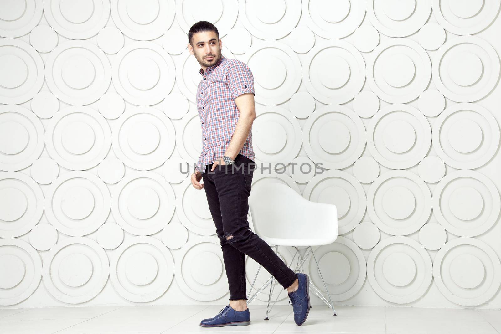 fashion model posing near with wall in studio by Khosro1