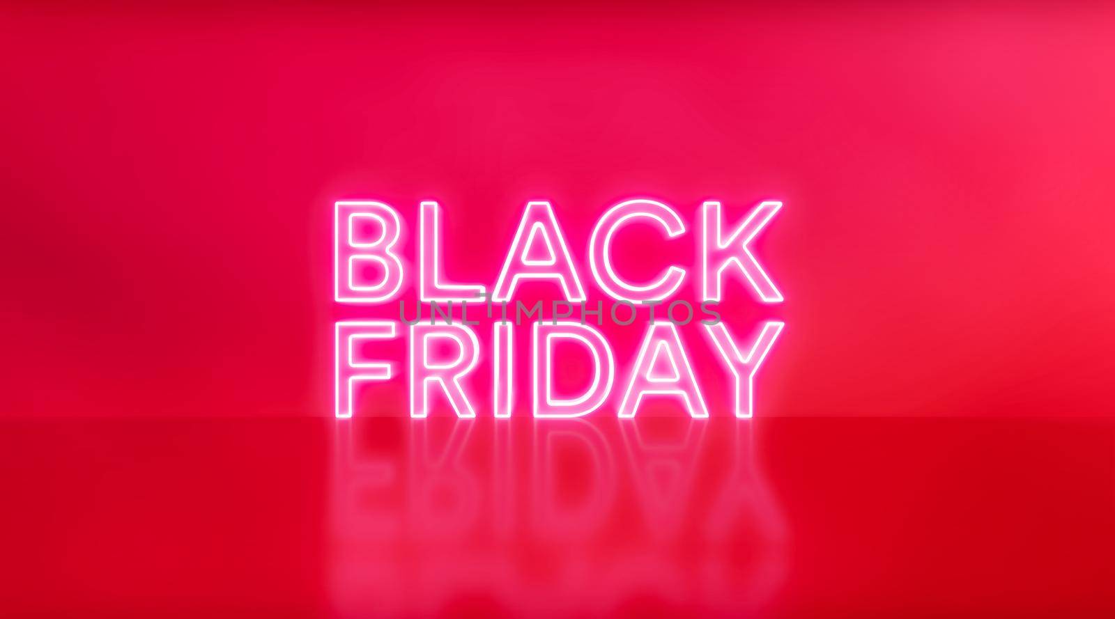 Black Friday sale. Black Friday neon sign on red studio background. Glowing white and red neon text for advertising and promotion.