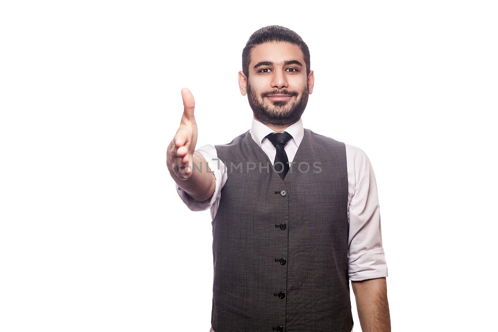 Emotional man in suit on white isolated background. by Khosro1