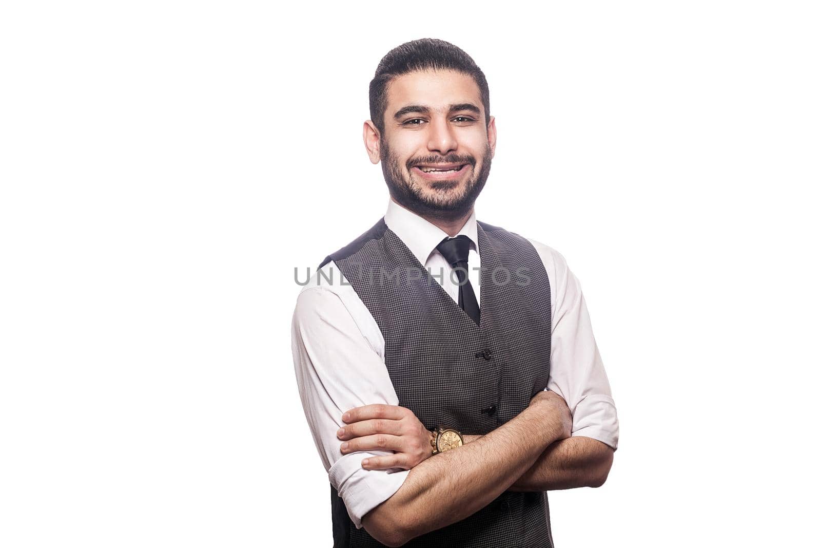 Emotional man in suit on white isolated background. by Khosro1