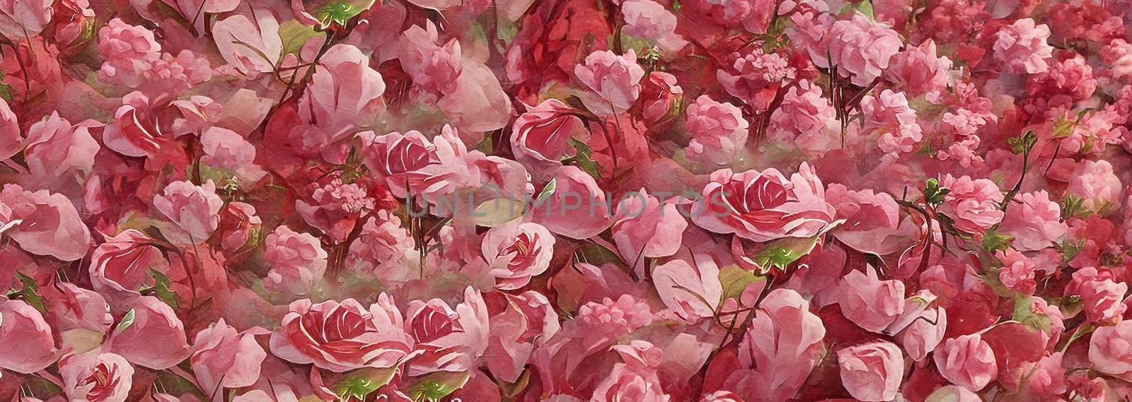 Red roses oil watercolor paint banner background