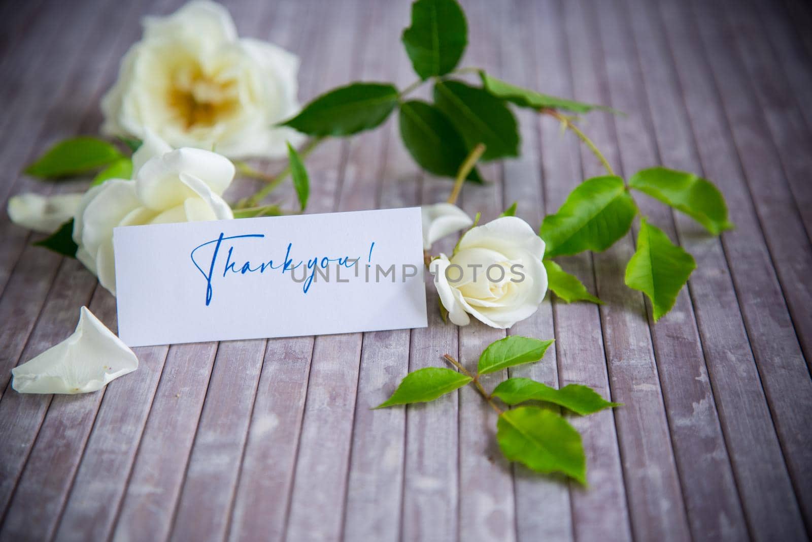 small bouquet of beautiful white summer roses, on a wooden table