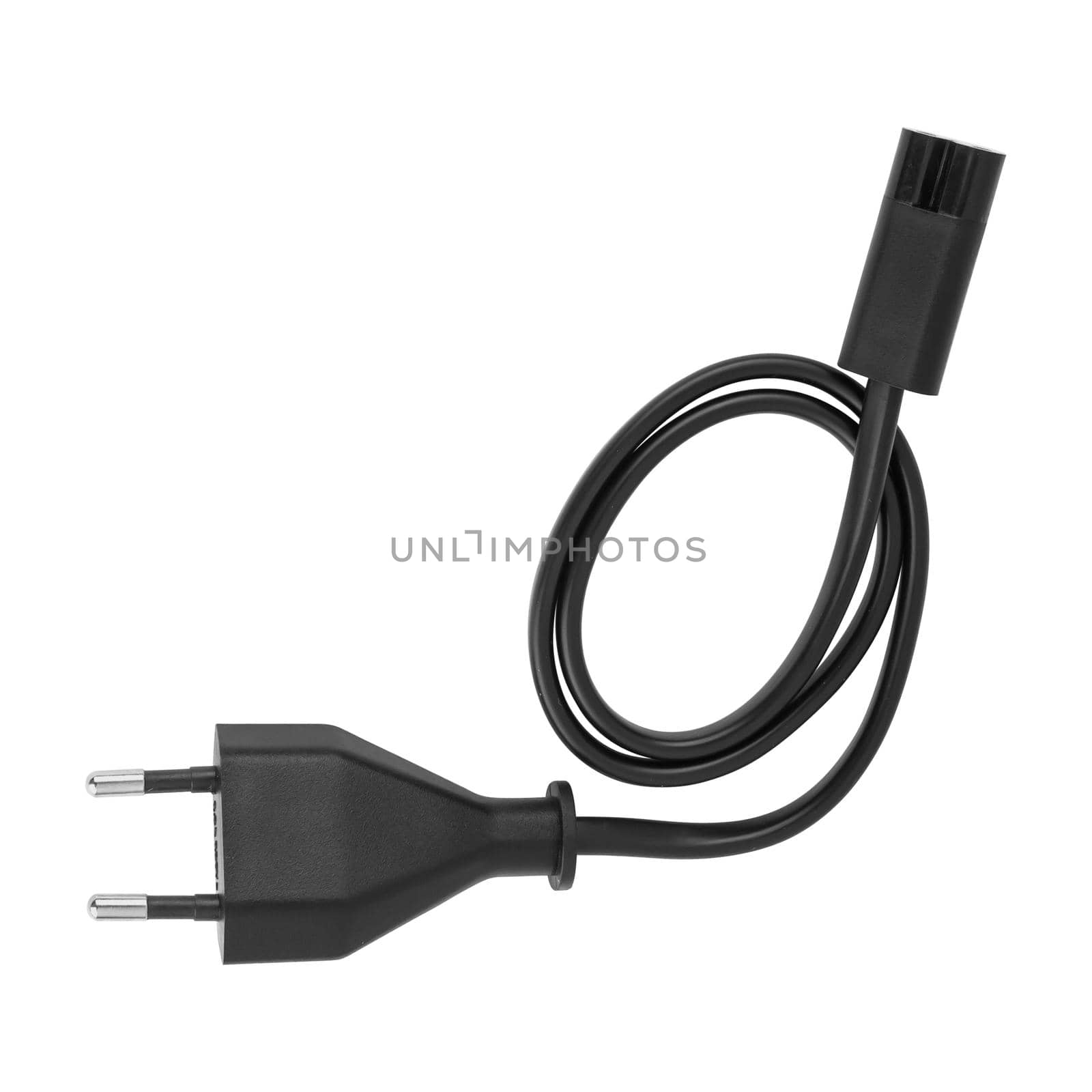 power cord with plug and two-pin power connector on a white background
