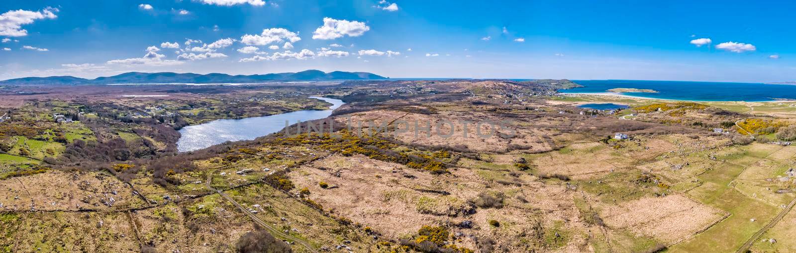 Aerial view of Lough fad, Rosbeg and Portnoo in County Donegal, Republic of Ireland.