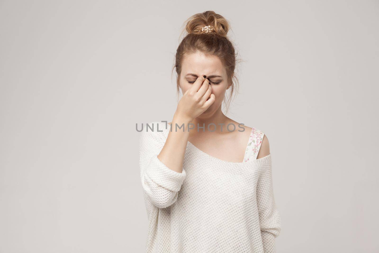 Sadness woman cry and have a hysterics. Studio shot