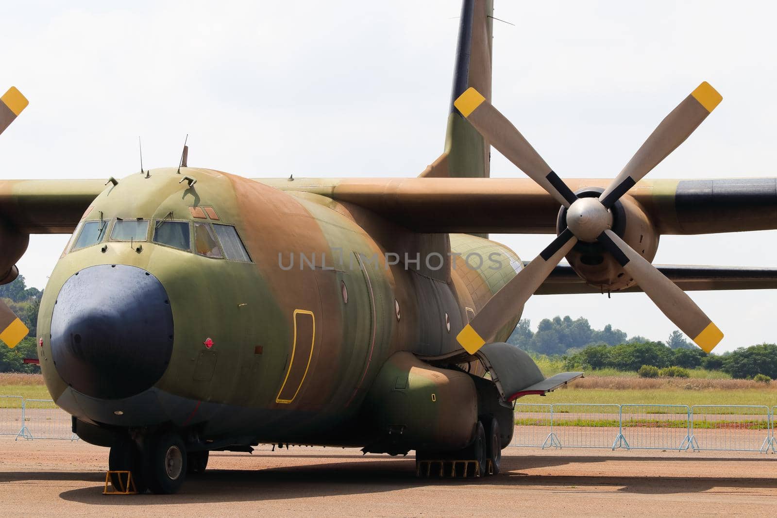Military cargo transport aircraft parked at airport, South Africa
