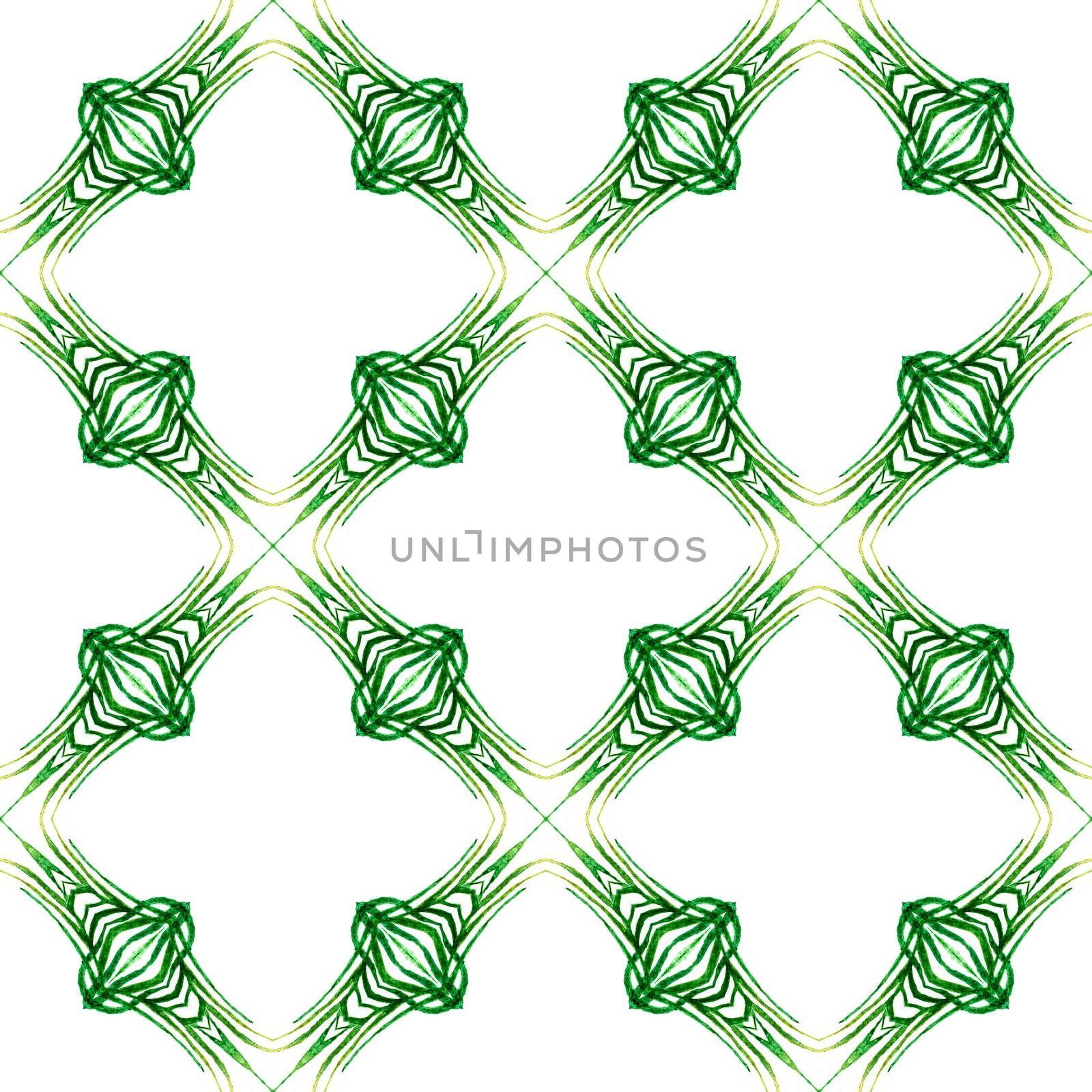 Hand drawn green mosaic seamless border. Green popular boho chic summer design. Mosaic seamless pattern. Textile ready charming print, swimwear fabric, wallpaper, wrapping.