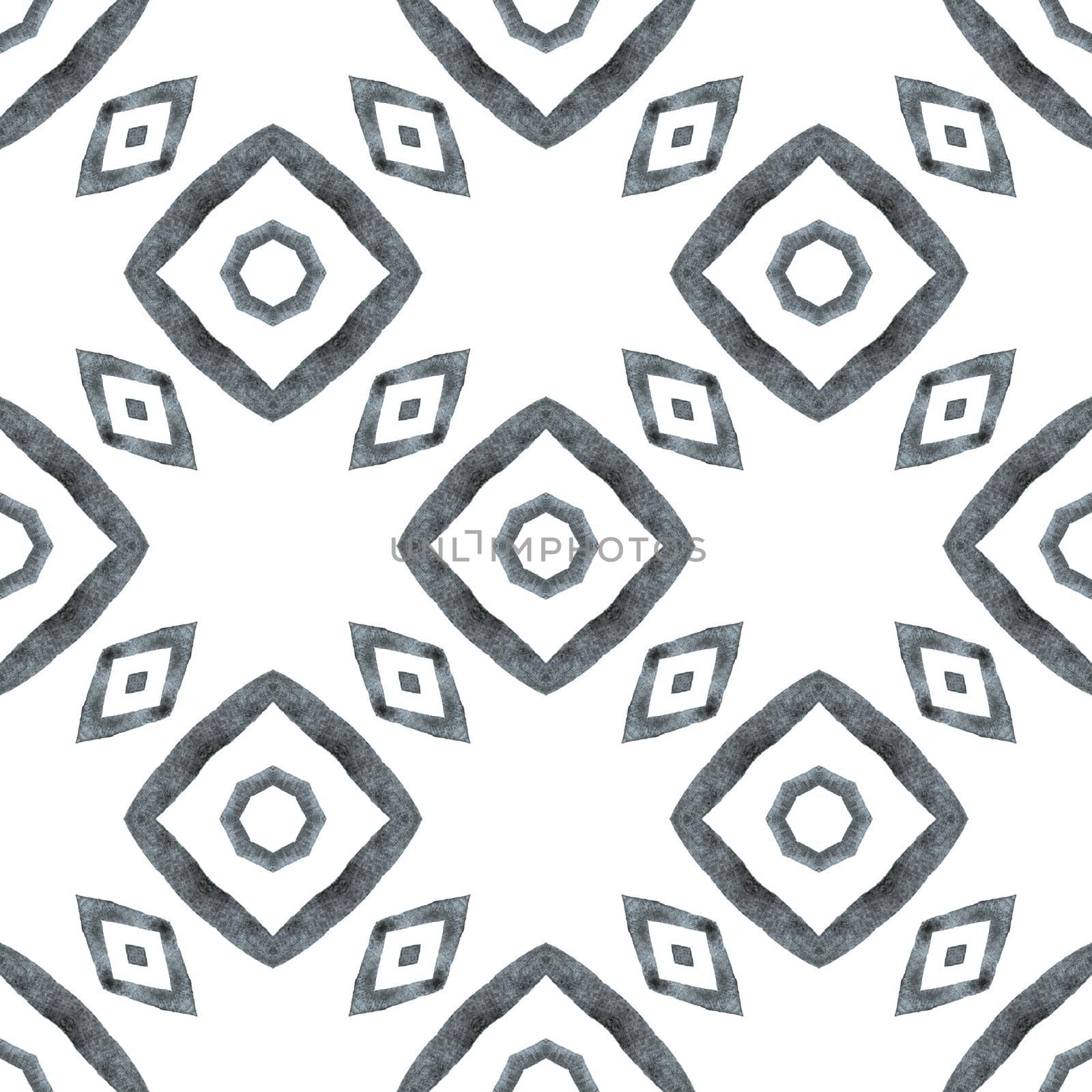 Textile ready fantastic print, swimwear fabric, wallpaper, wrapping. Black and white exceptional boho chic summer design. Watercolor summer ethnic border pattern. Ethnic hand painted pattern.