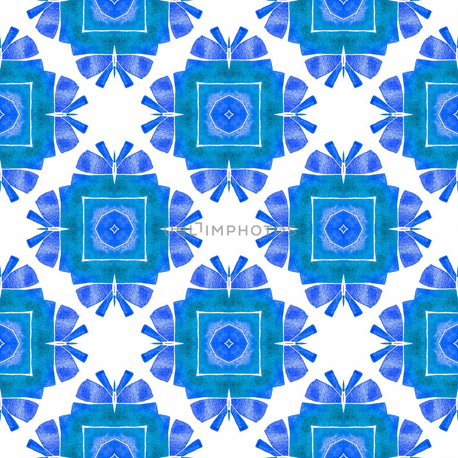 Summer exotic seamless border. Blue favorable boho chic summer design. Exotic seamless pattern. Textile ready mesmeric print, swimwear fabric, wallpaper, wrapping.