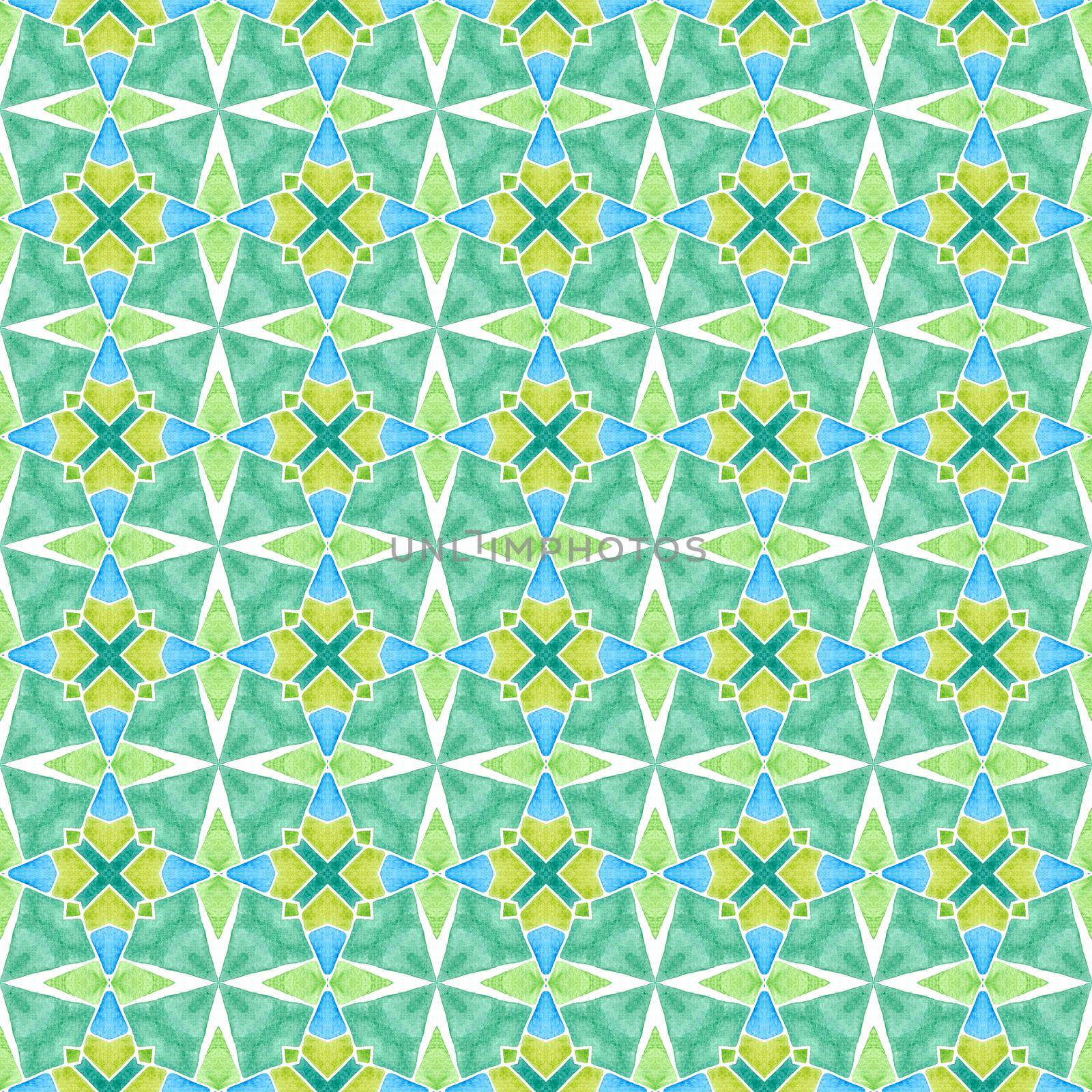 Green geometric chevron watercolor border. Green trending boho chic summer design. Textile ready Actual print, swimwear fabric, wallpaper, wrapping. Chevron watercolor pattern.