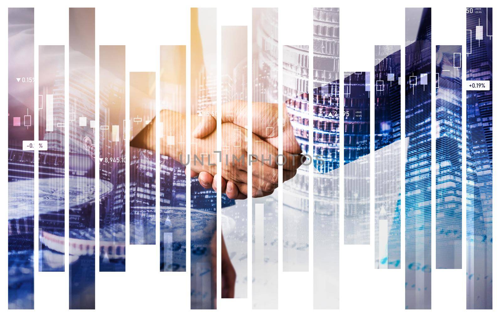 Business handshake on finance prosperity and money technology asset background . Economy and financial growth by investment in valuable stock market to gain wealth profit form currency trading