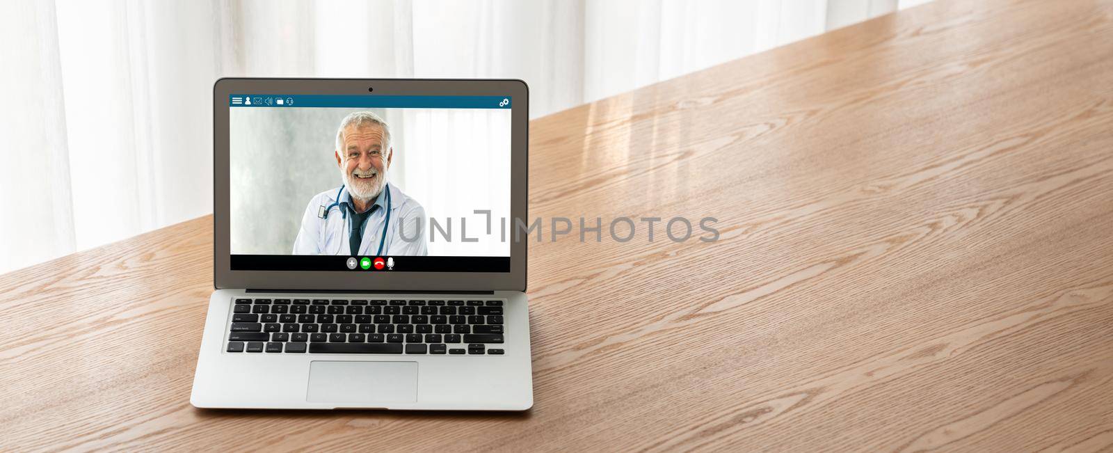 Doctor video call online by modish telemedicine software application for virtual meeting with patient