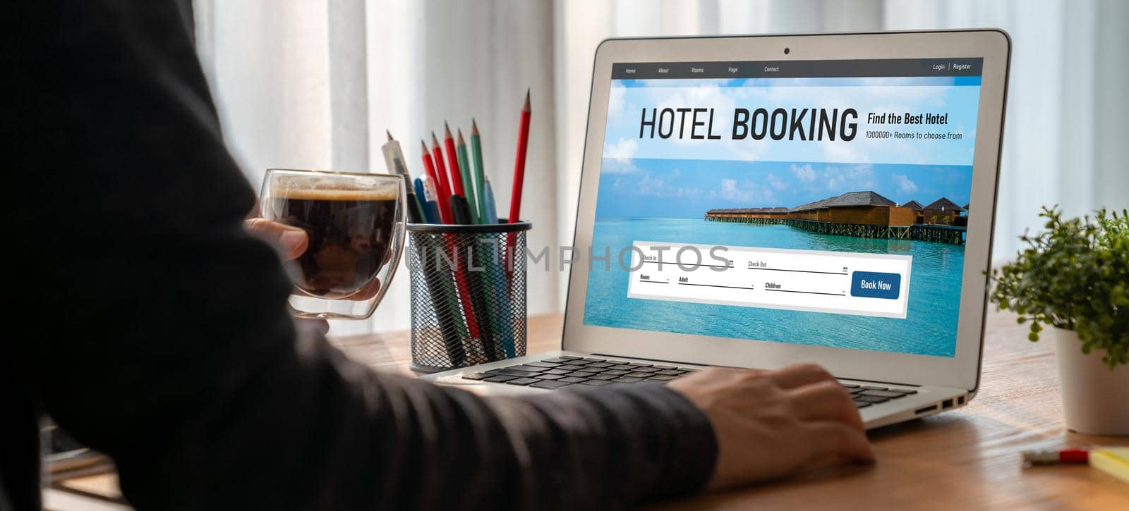 Online hotel accommodation booking website provide modish reservation system . Travel technology concept .