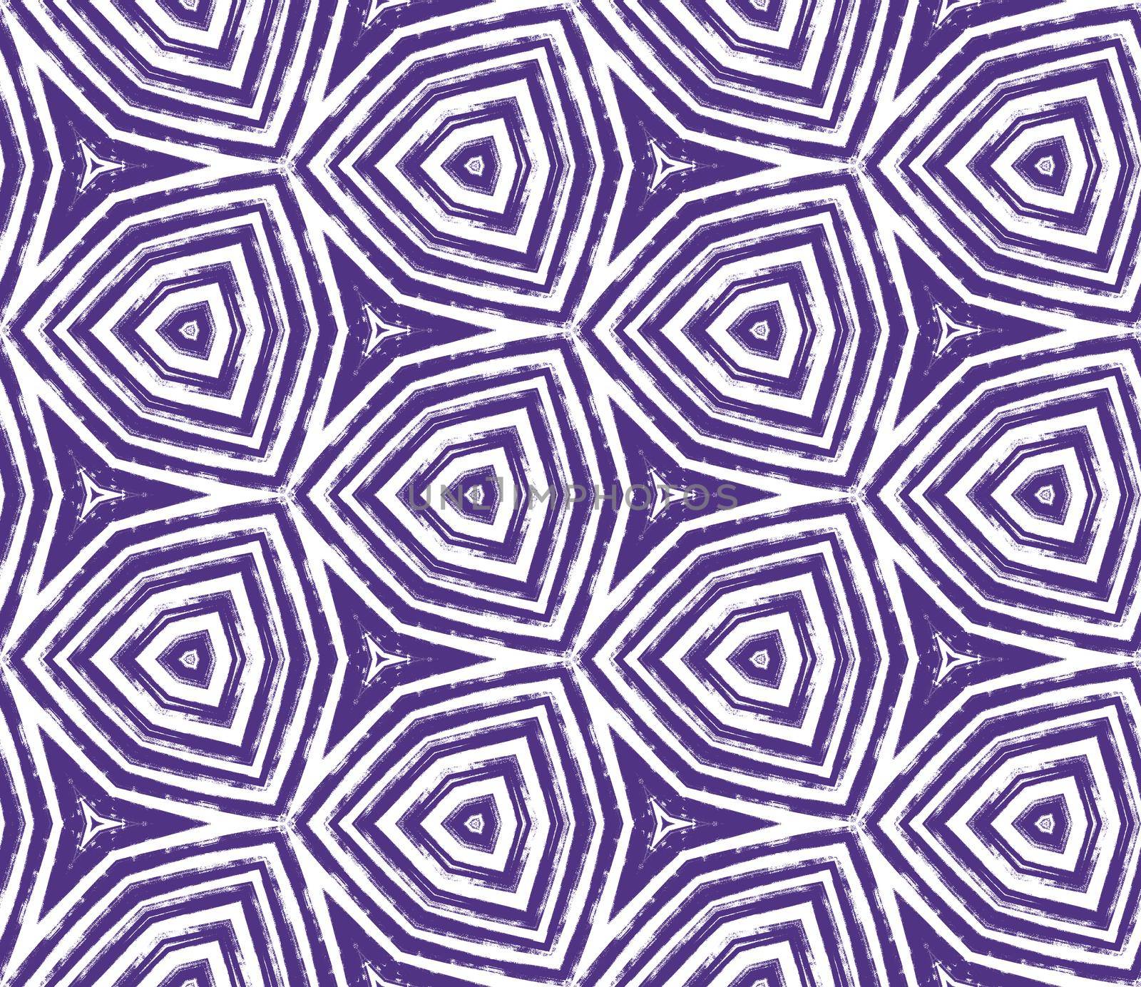 Geometric seamless pattern. Purple symmetrical kaleidoscope background. Textile ready neat print, swimwear fabric, wallpaper, wrapping. Hand drawn geometric seamless design.