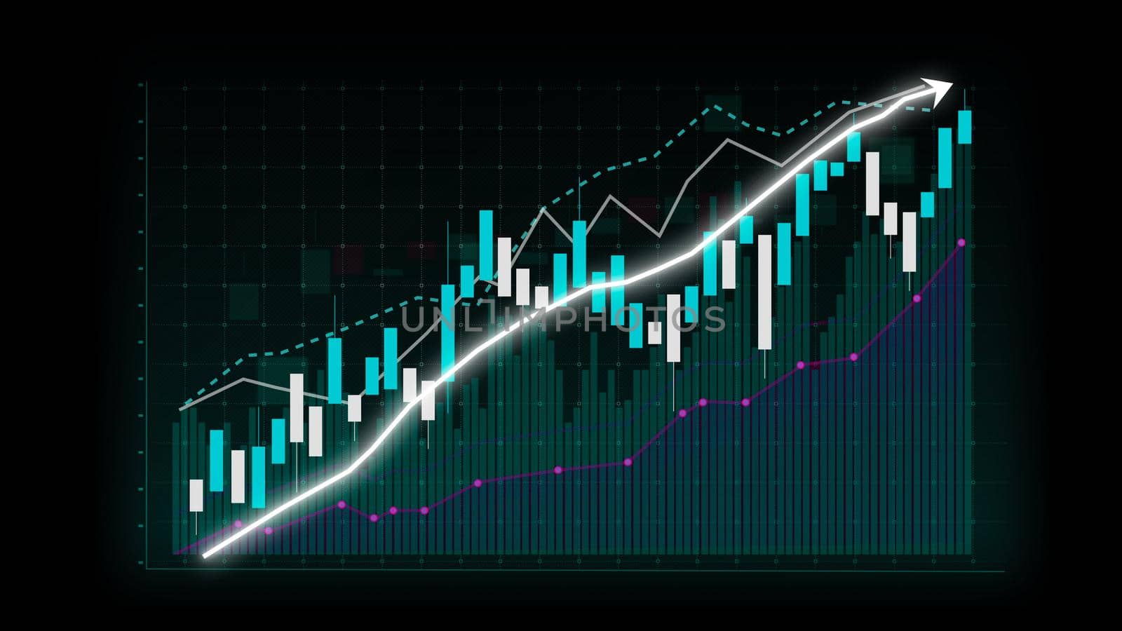 Business growth concept in allusive graph chart showing marketing sales profit increasing to future target . Excellent financial status of corporate business rise up . Finance and money 3D rendering .