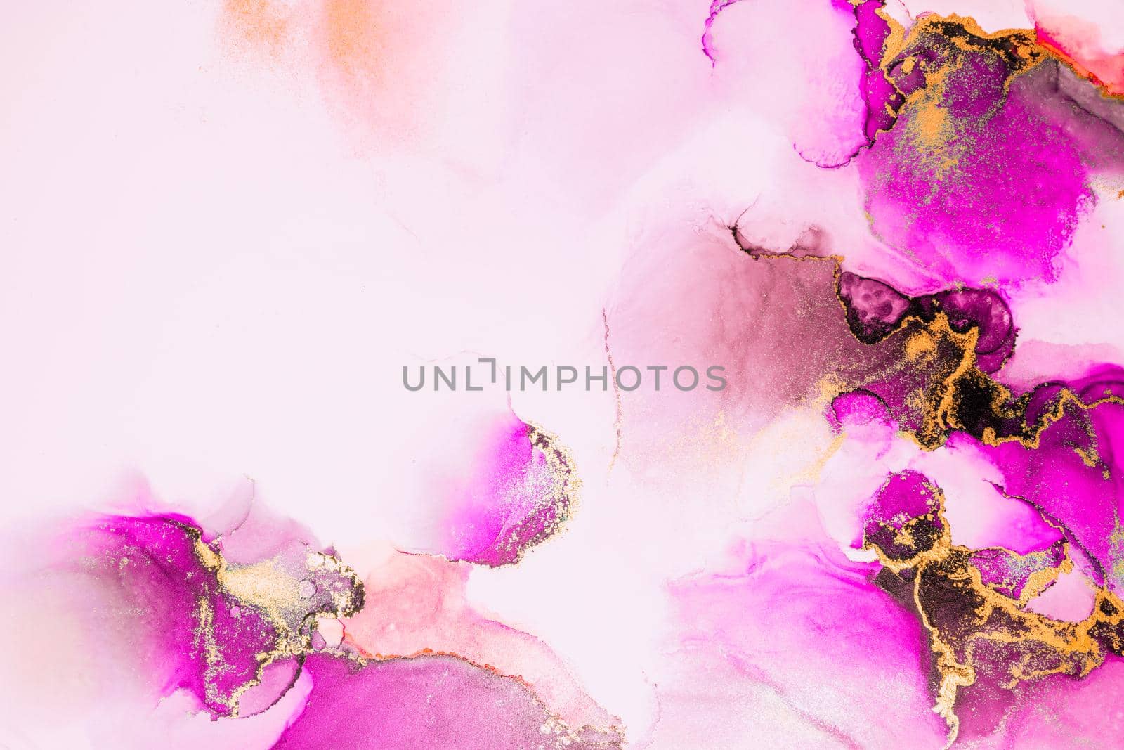 Pink gold abstract background of marble liquid ink art painting on paper . Image of original artwork watercolor alcohol ink paint on high quality paper texture .