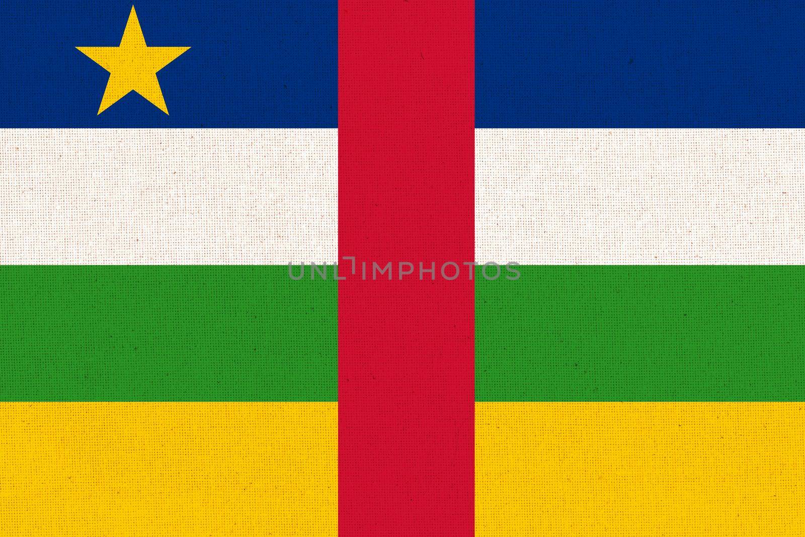 Central African Republic flag on fabric surface. Fabric texture by alexmak