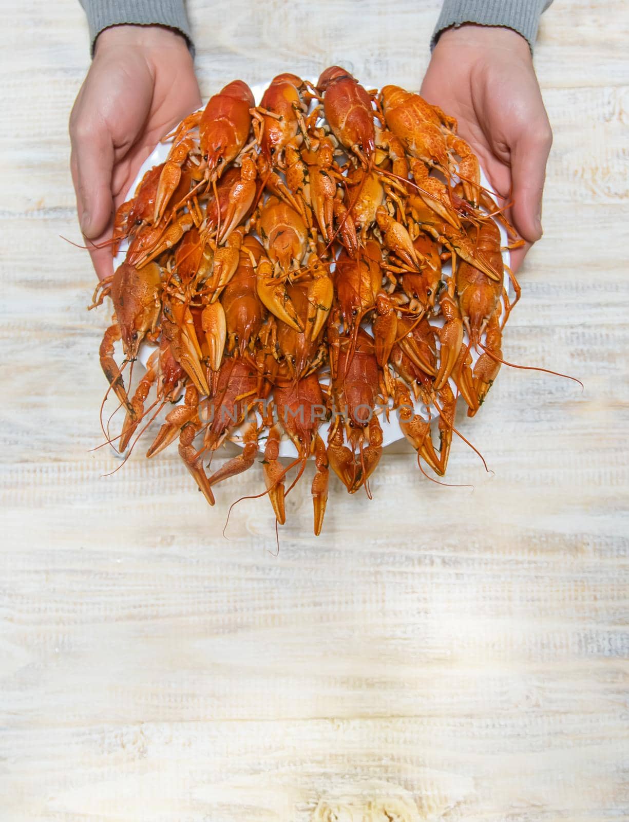 Boiled crayfish on the table. Selective focus. food.