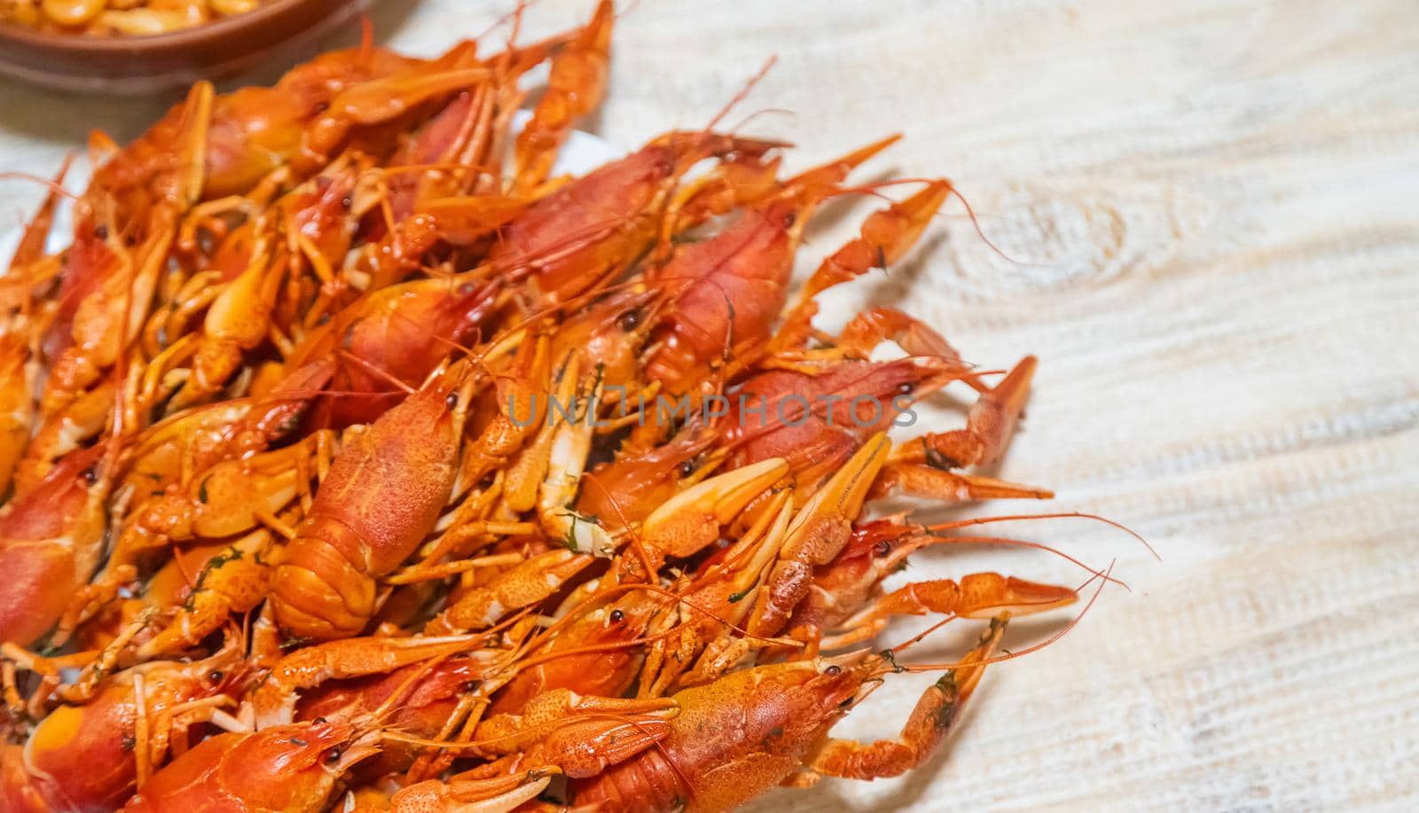 Boiled crayfish on the table. Selective focus. food.