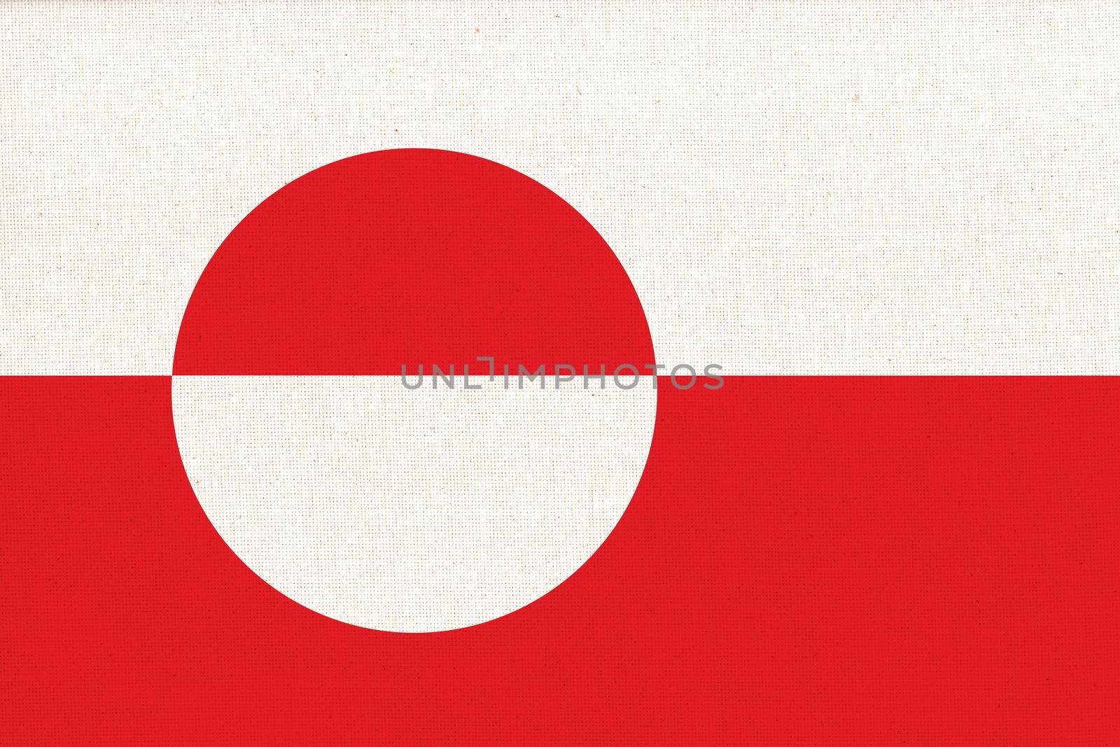 Flag of Greenland. Greenland flag on fabric surface. Fabric texture. National symbol. Flag of island Greenland