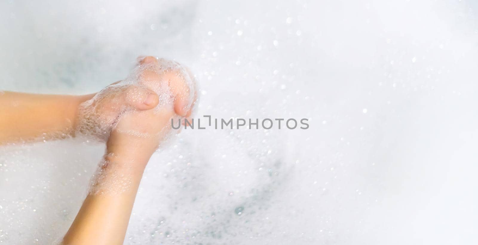 Wash hands thoroughly with soapy water. Selective focus. Hands.