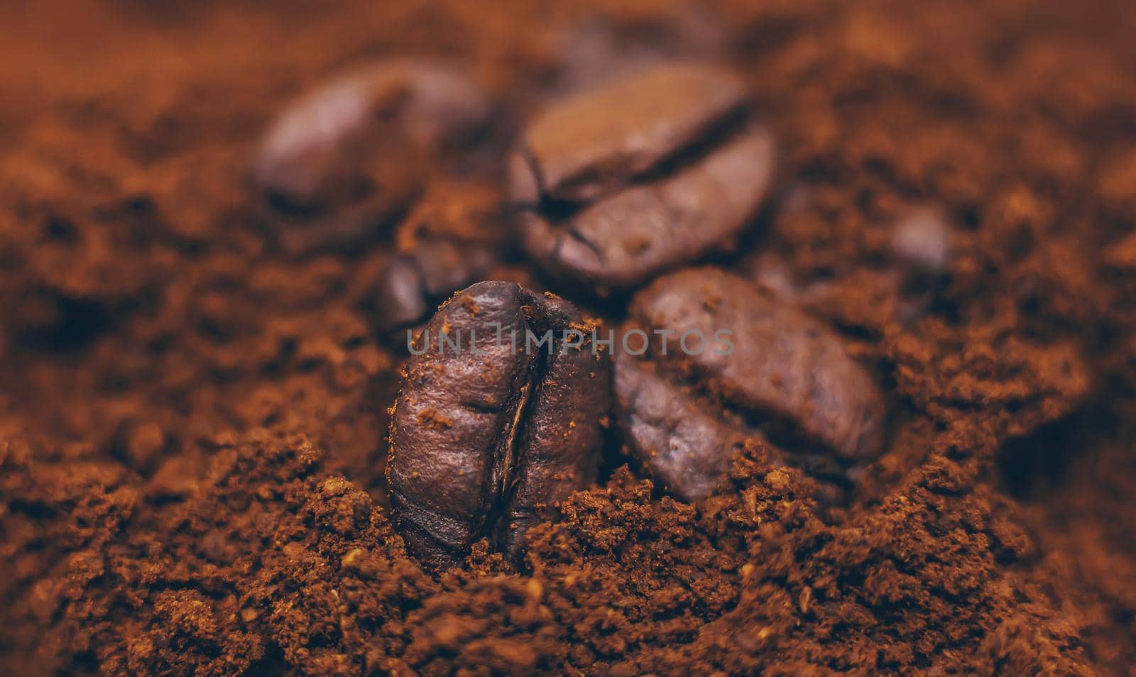 Coffee beans roasted close-up. Drink. Selective focus. by yanadjana