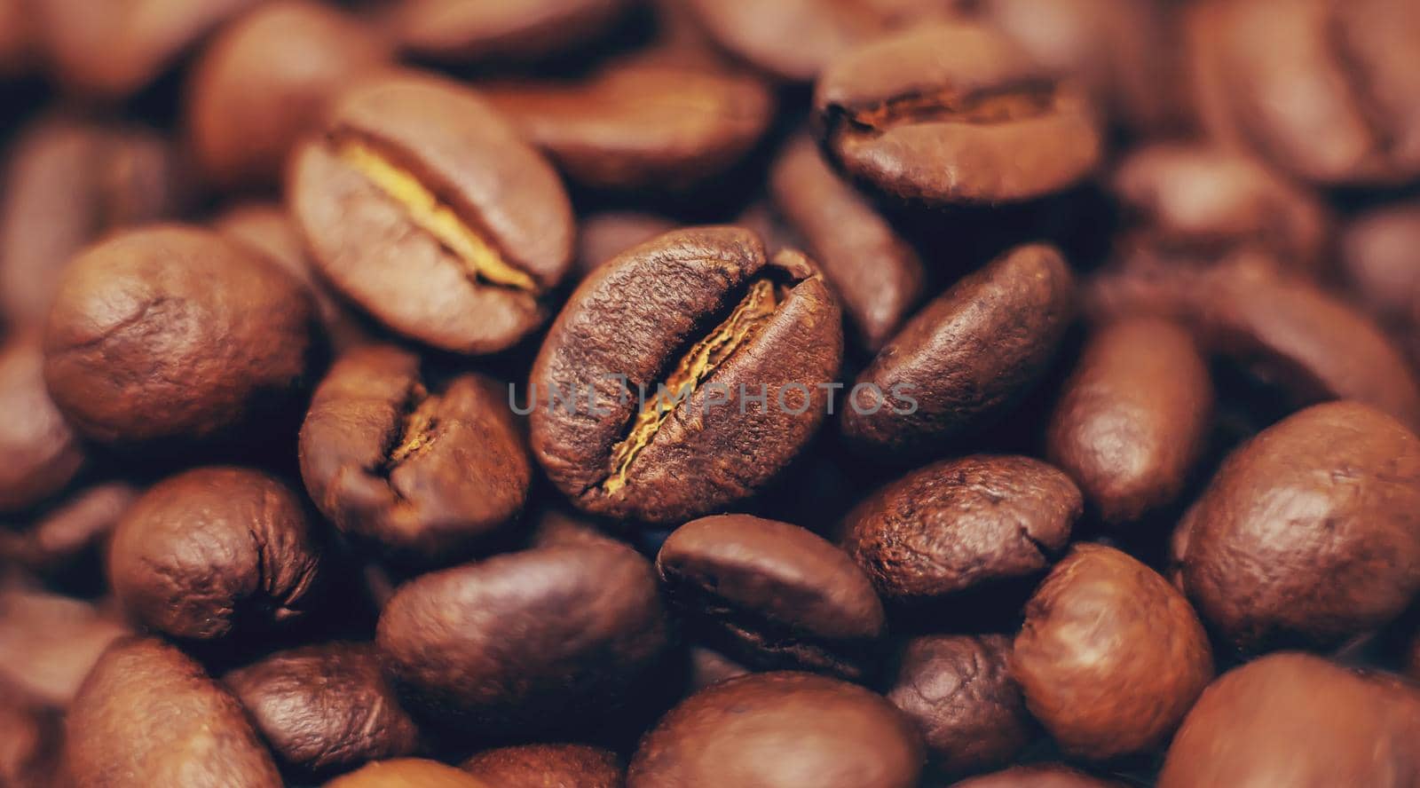 Coffee beans roasted close-up. Drink. Selective focus. Food.