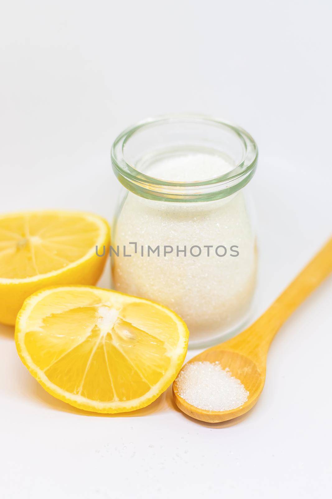 Citric acid on a white isolated background. Selective focus. Food.