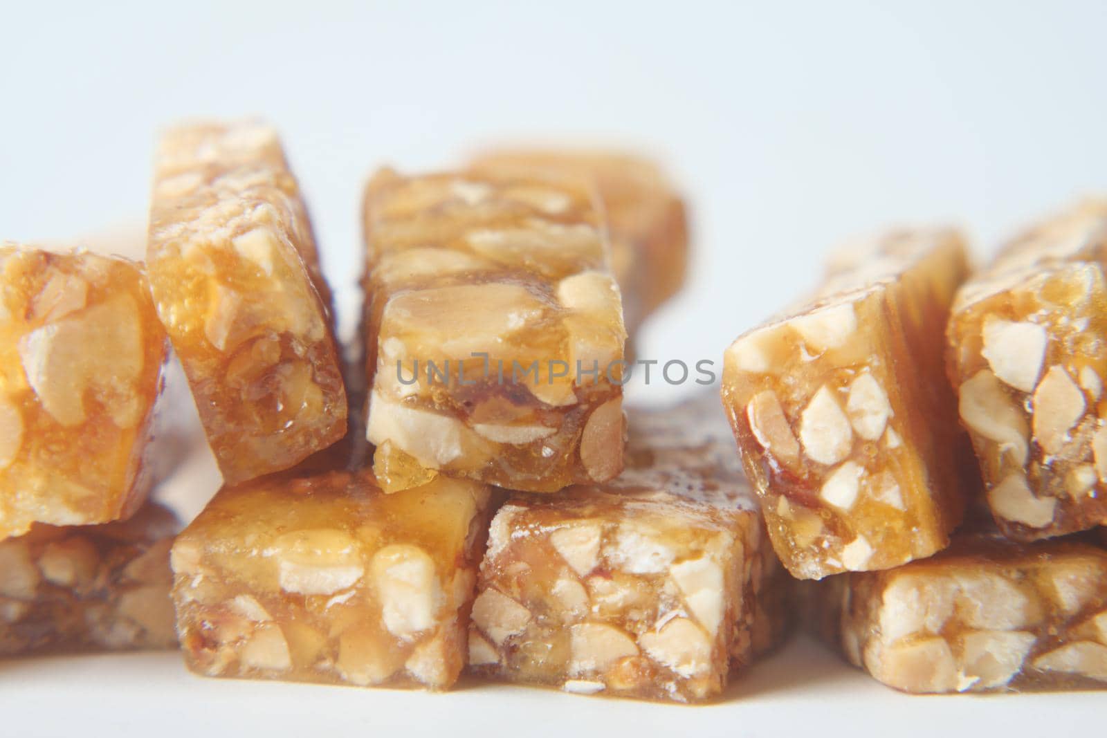 pea nuts sweet bar on a plate close up ,