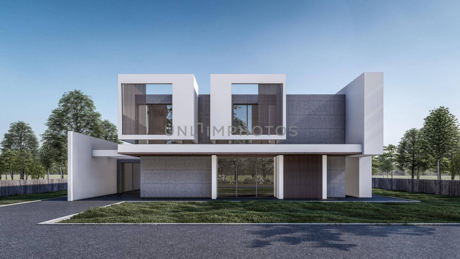 3D rendering illustration of modern house