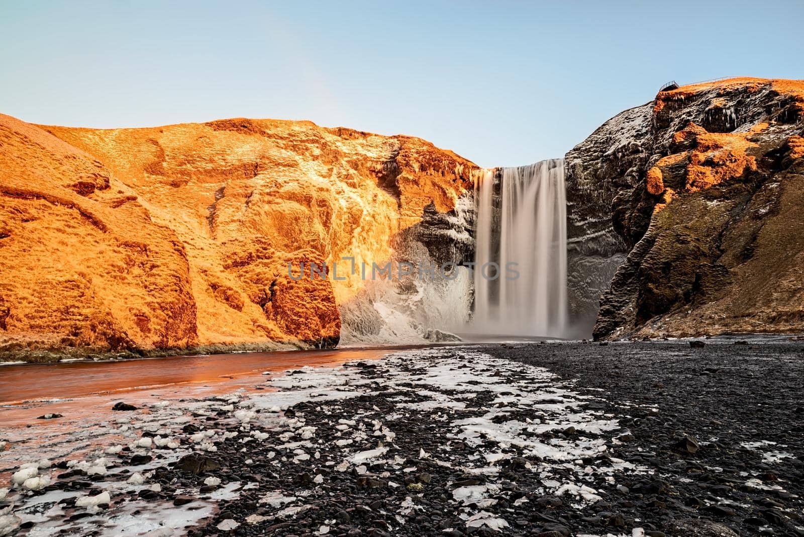 Beautiful Skogafoss waterfall during the winter season, Iceland