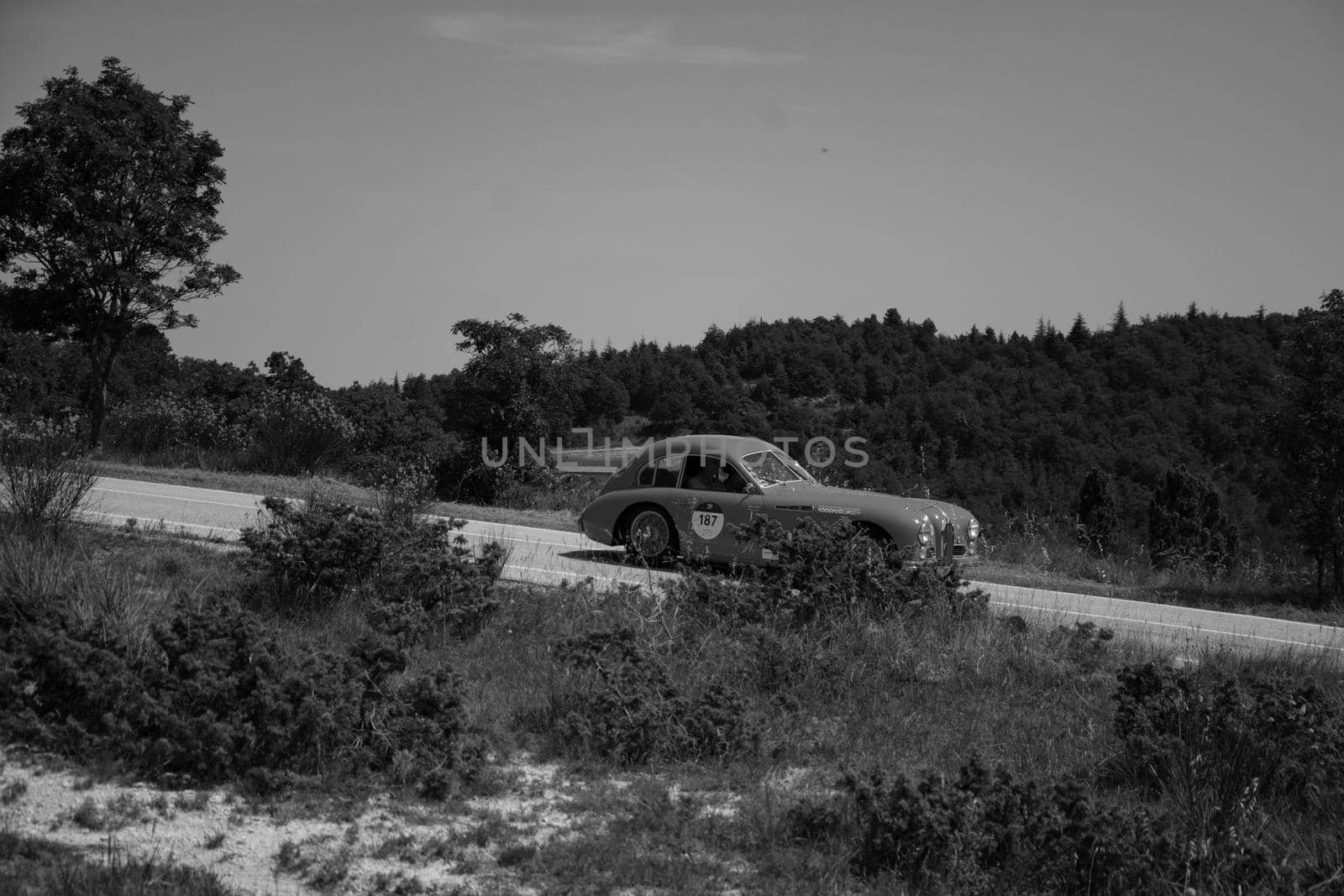 TALBOT-LAGO T26 GS 1950 on an old racing car in rally Mille Miglia 2022 the famous italian historical race (1927-1957 by massimocampanari