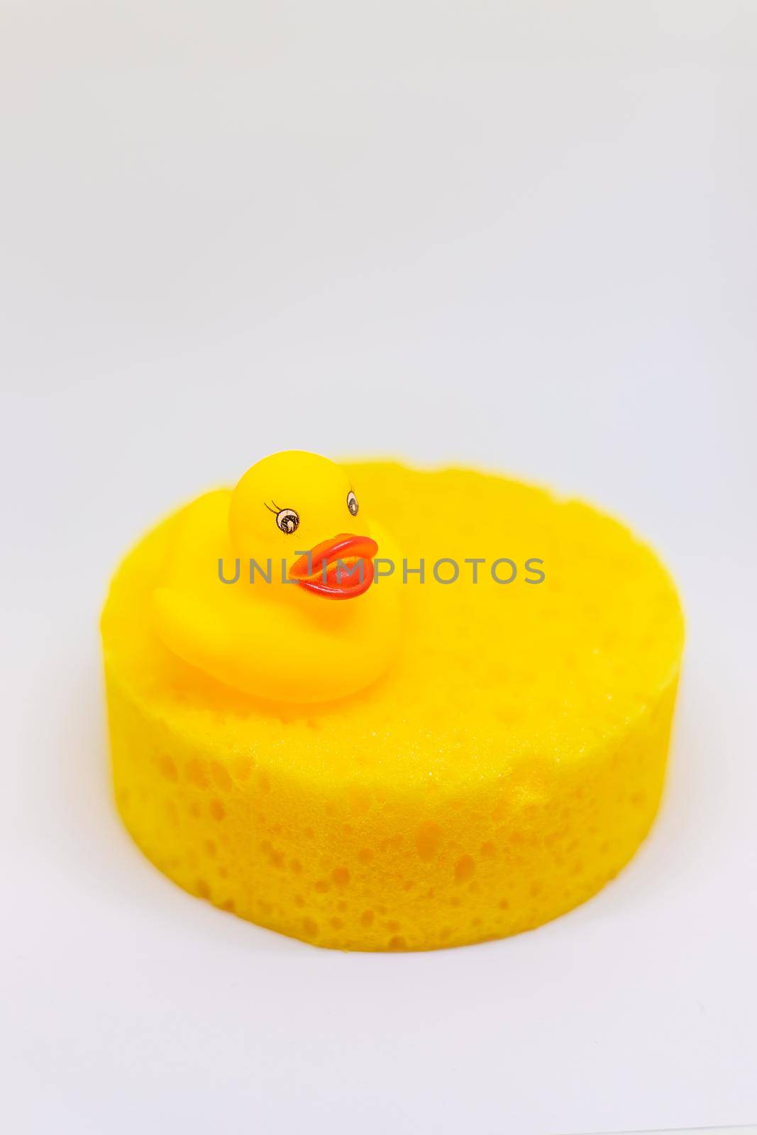 Children's shampoo and bath sponge. Selective focus. baby.