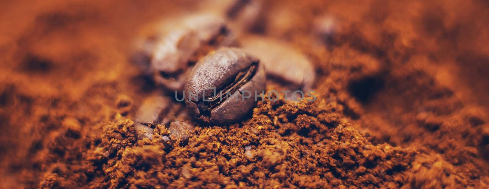 Coffee beans roasted close-up. Drink. Selective focus. Food.