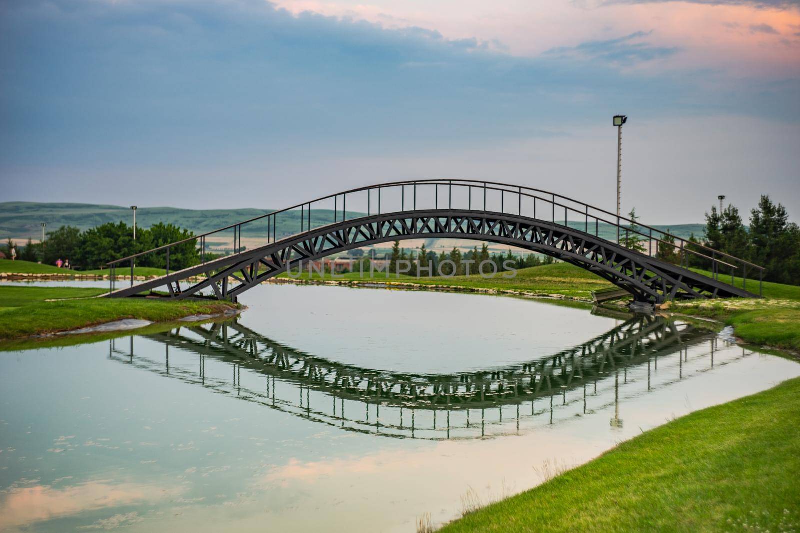 Pond with reflection in golf grassland