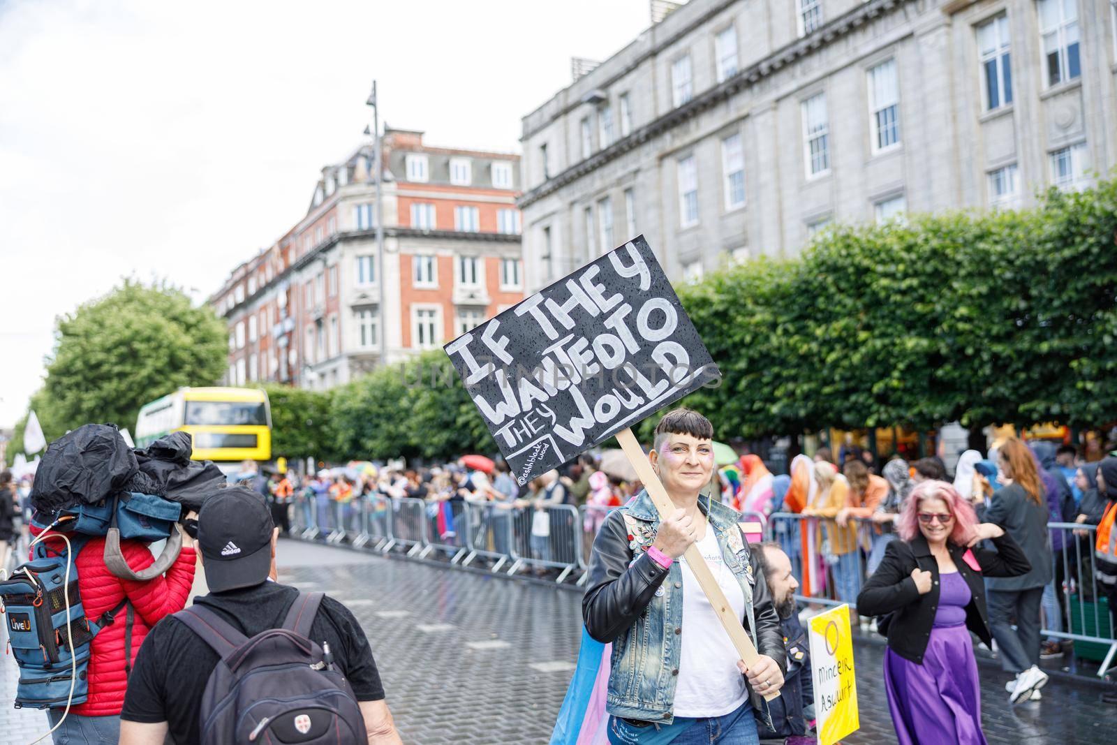 Dublin, Ireland, June 25th 2022. Ireland pride 2022 parade with people walking on one of the main city street. High quality photo