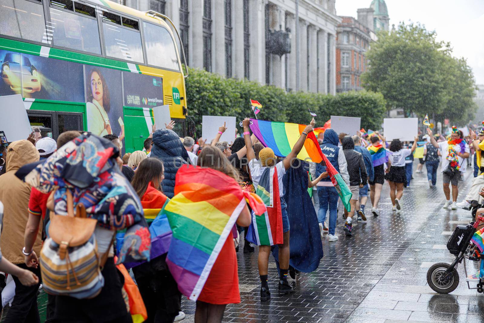 Dublin, Ireland, June 25th 2022. Ireland pride 2022 parade with people walking one one of the main city street. High quality photo