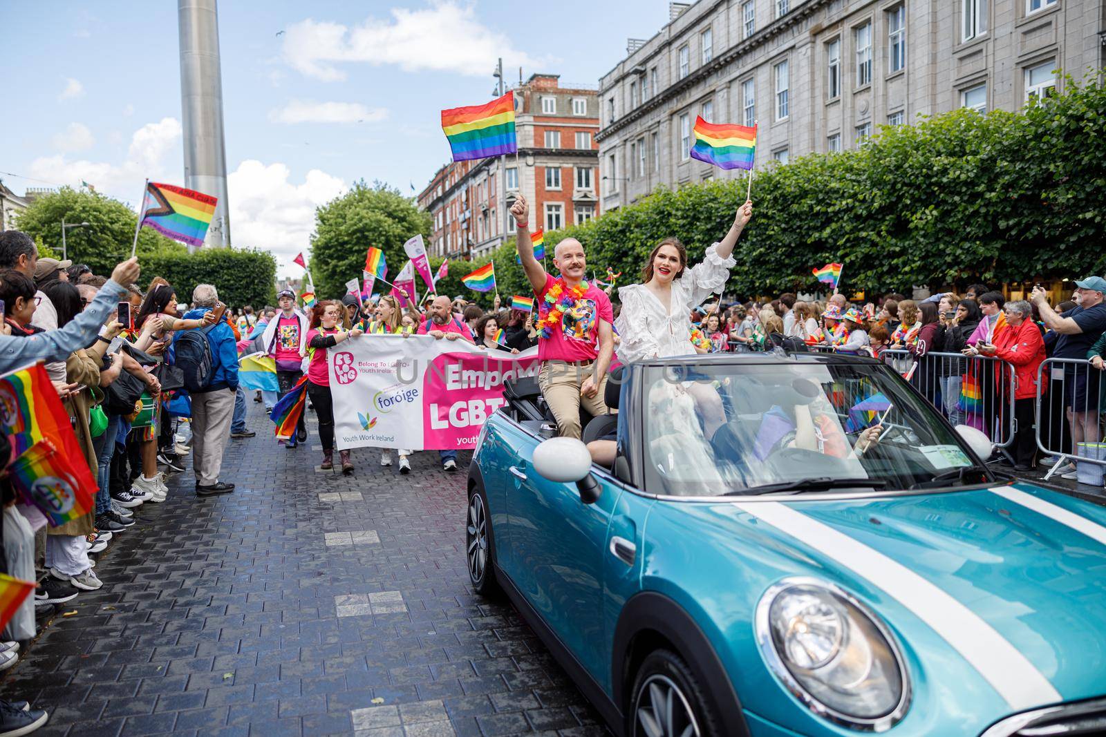 Dublin, Ireland, June 25th 2022. Ireland pride 2022 parade with people walking one one of the main city street. High quality photo