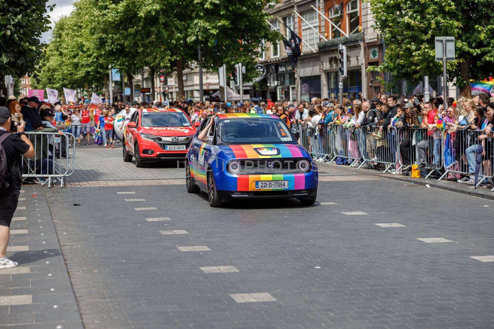 Dublin, Ireland, June 25th 2022. Ireland pride 2022 parade with people walking on one of the main city street. High quality photo