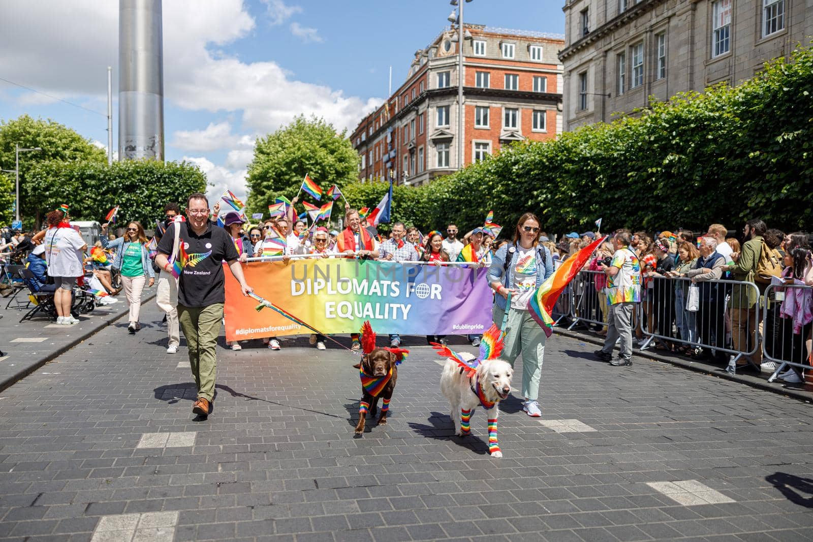 Dublin, Ireland, June 25th 2022. Ireland pride 2022 parade with people walking one one of the main city street. High quality photo