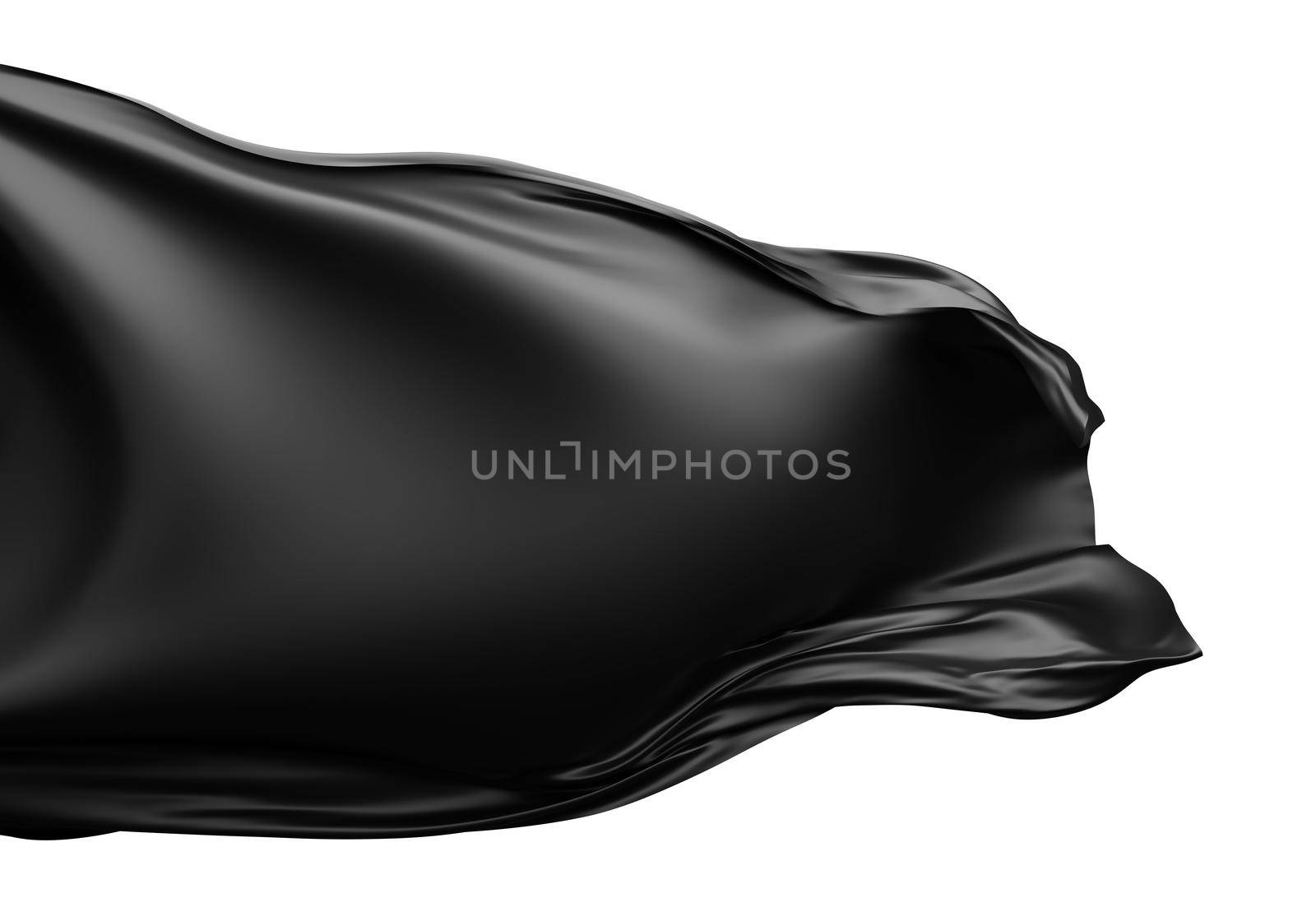 Black fabric flying in the wind isolated on white background 3D render