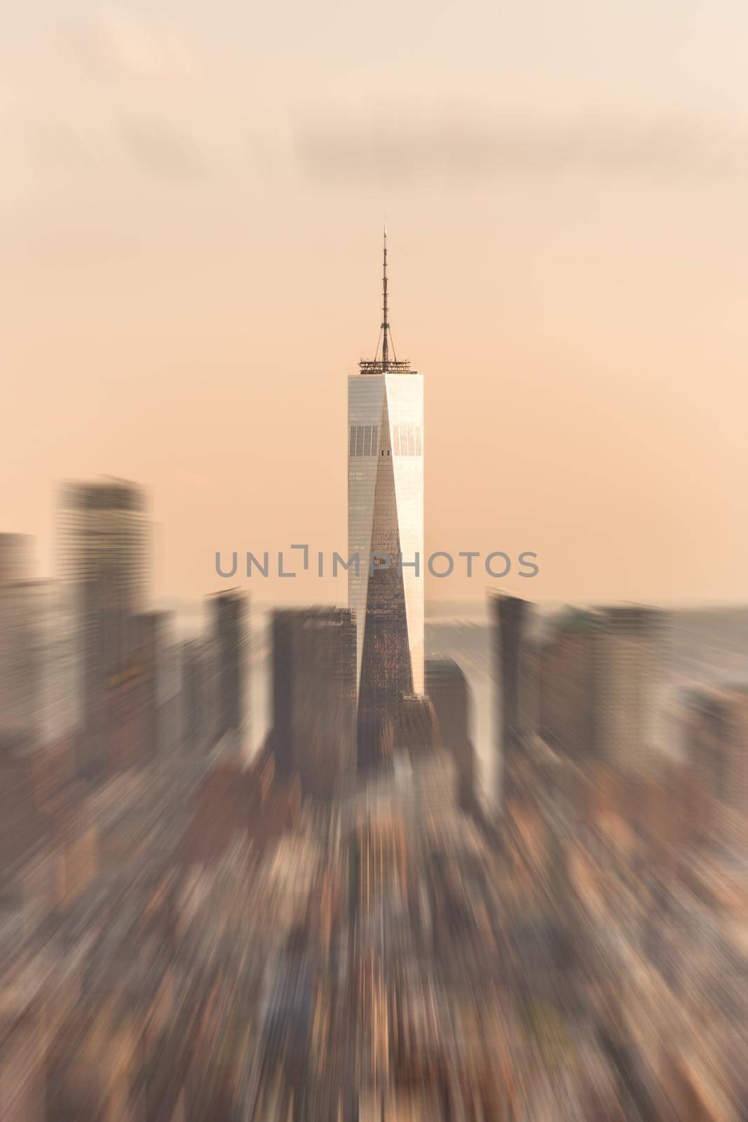 New York City Manhattan midtown aerial panorama view with skyscrapers with motion blur effect by Mariakray
