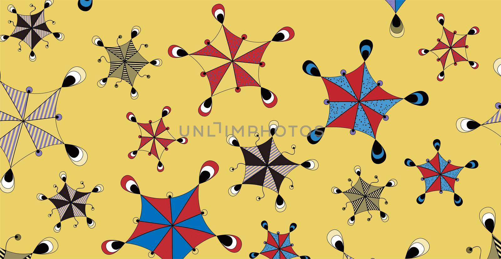 Abstract cartoon doodle background. Funny geometric figures similar to umbrellas.  by AndreyKENO