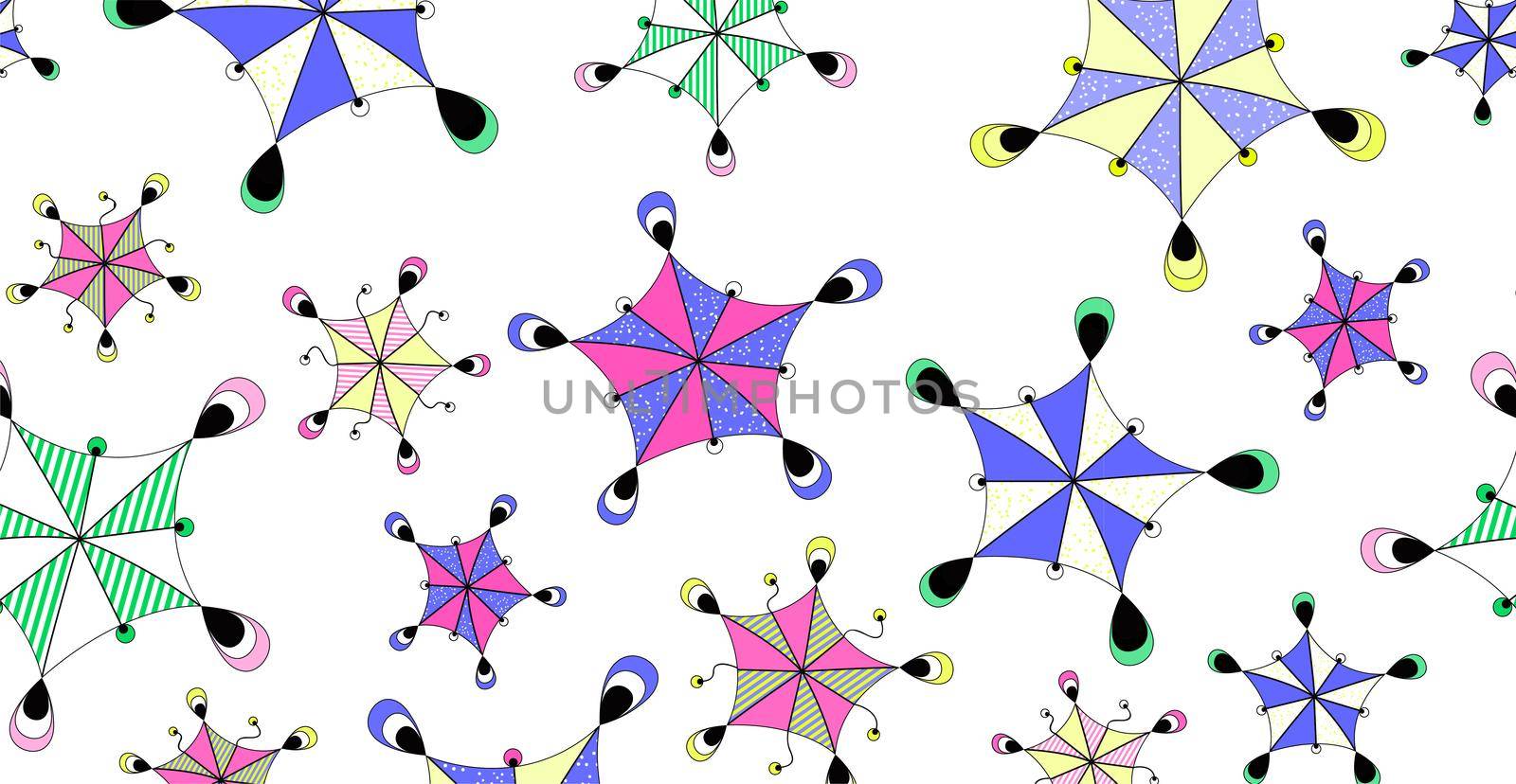 Abstract cartoon doodle background. Funny geometric figures similar to umbrellas. An excellent choice for fabrics, textiles, wallpaper, wrapping paper, etc.