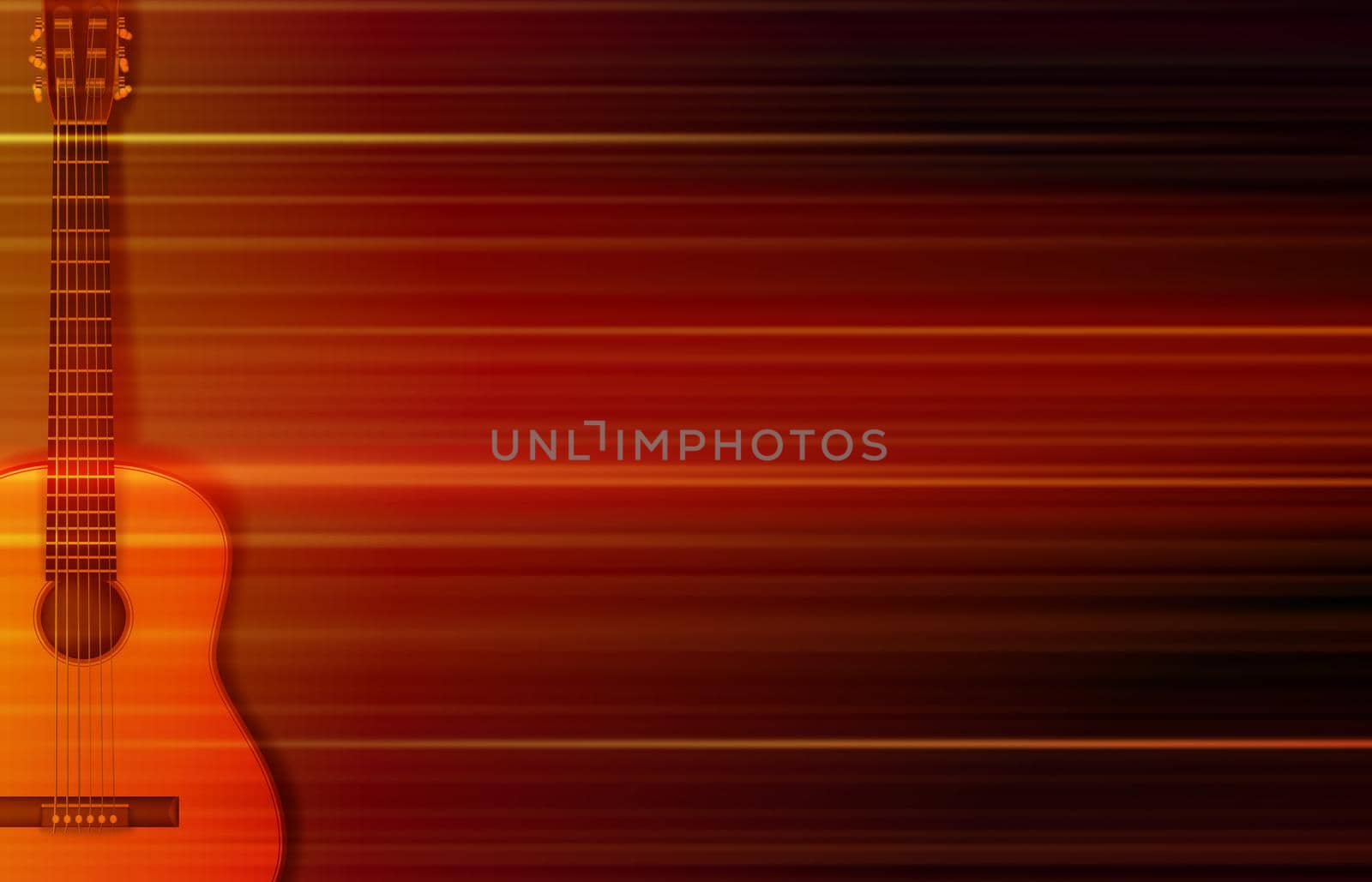abstract blurred music background with acoustic guitar on red